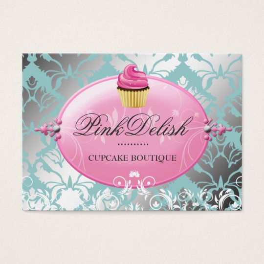 311 Pink Delish Cupcake Teal Cooking Utensils Business Card