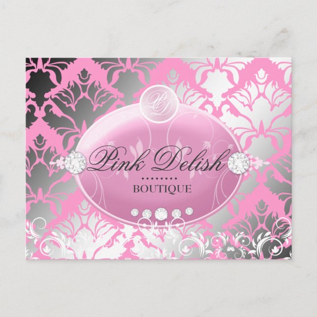 311 Pink Delish Damask Shimmer | Pink Postcard (Front)