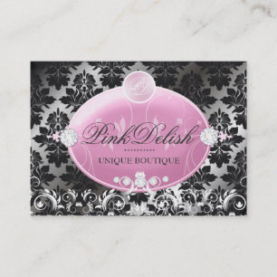 311 Pink Delish Monogram Blackberry Damask Business Card