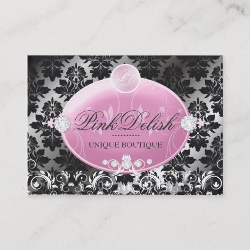 Customizable 311-Pink Delish Monogram Blackberry Damask Business Card