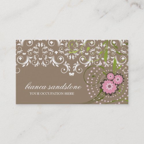 311 Pink Floral Flourish Sand Business Card