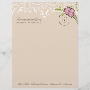 311-Pink Floral Flourish Sand Letterhead