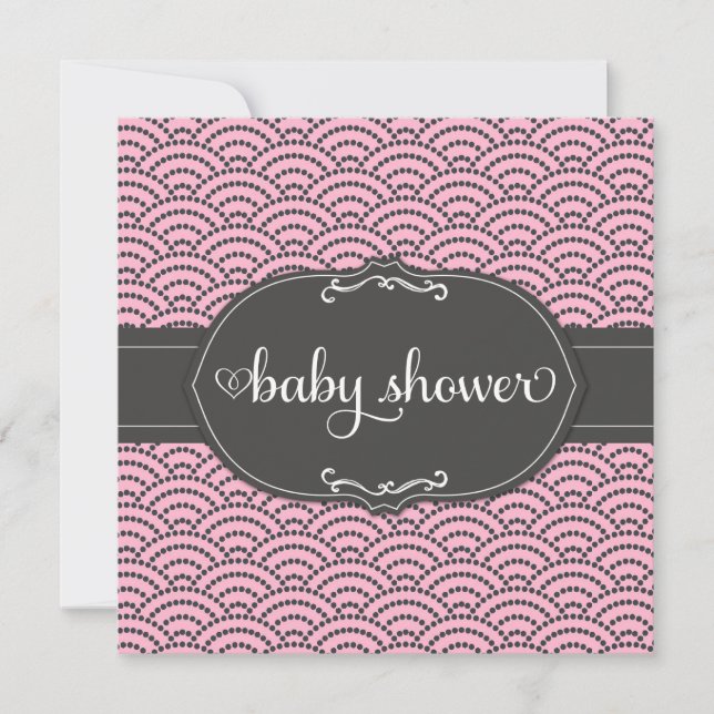 311 Pink & Gray Dotted Rainbow Baby Shower Invitation (Front)