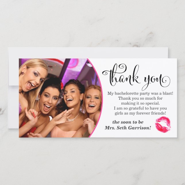 311 Pink Lips Bachelorette Party Thank You Card (Front)