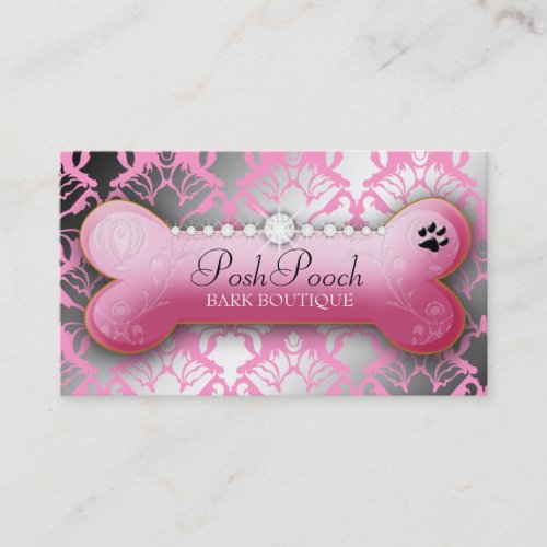 311 Posh Pooch Damask Shimmer Pink Poodle Business Card Template