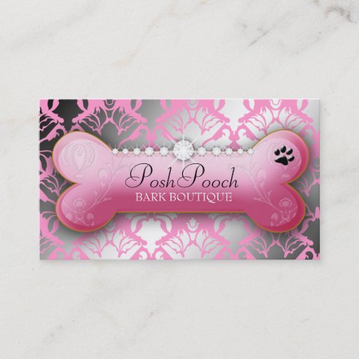 Customizable 311 Posh Pooch Damask Shimmer Pink Poodle Business Card Template