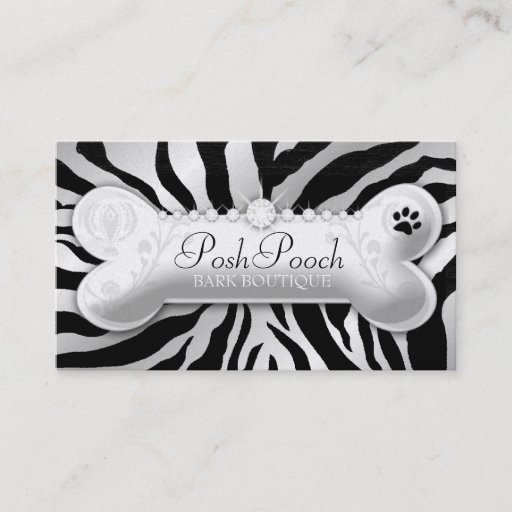 Customizable 311 Posh Pooch Pink Zebra "Silver" Business Cards