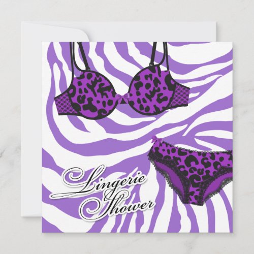 311-Purple Leopard Purple Zebra Lingerie Set Custom Invite