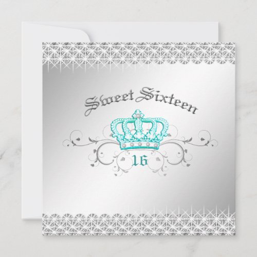 311-Queen for a Day | Sweet Sixteen Turquoise Personalized Invitations