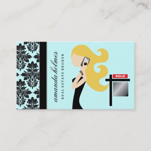 311 Real Estate Blonde Fashionista  | Blue Business Card