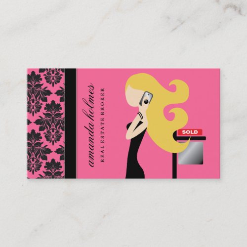 311-Real Estate Blonde Fashionista  | Rose Pink Business Card Templates