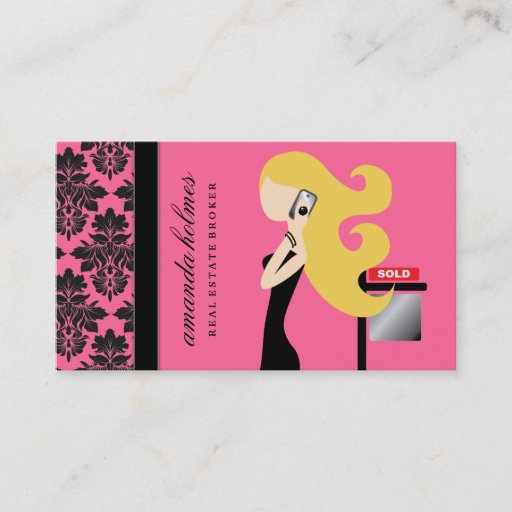 Customizable 311-Real Estate Blonde Fashionista  | Rose Pink Business Card Templates