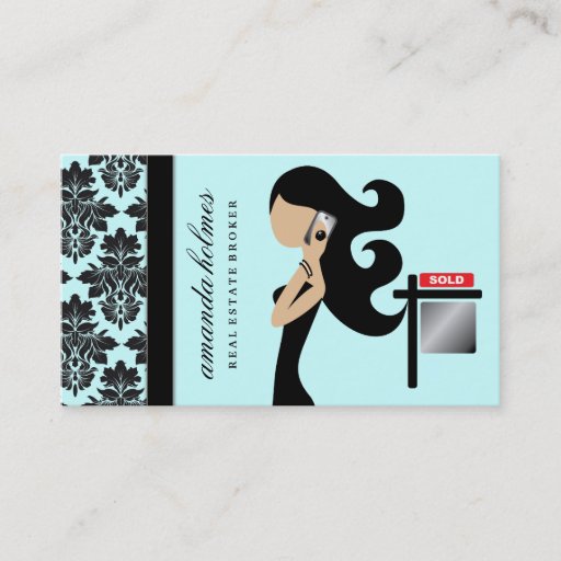 Customizable 311 Real Estate Fashionista Brunette Black Business Card Templates