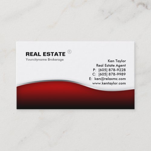 Real Estate Red Wave Modern Metal Business Cards