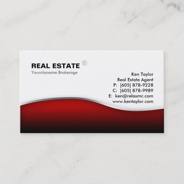 311 Real Estate Red Wave Modern Metal Business Card (Front)