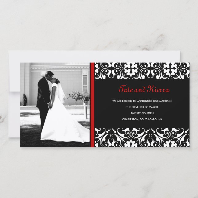 311-RED DAMASK WEDDING PHOTO CARD (Front)