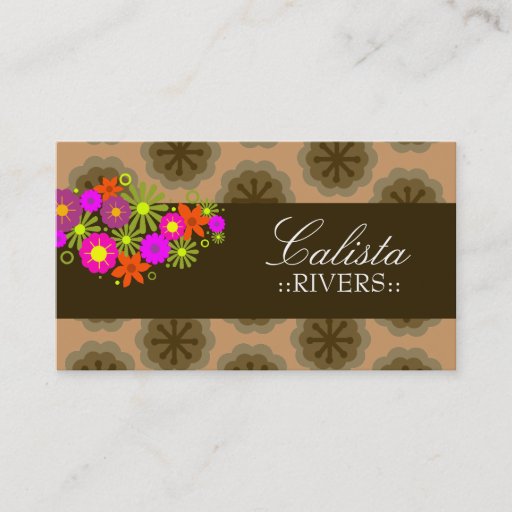 Customizable 311-RETRO FLOWERS | TAN BACK BUSINESS CARDS