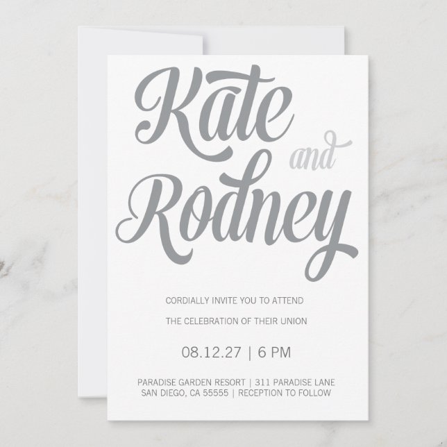 311 Retro Gray Custom Wedding Contact Me Invitation (Front)