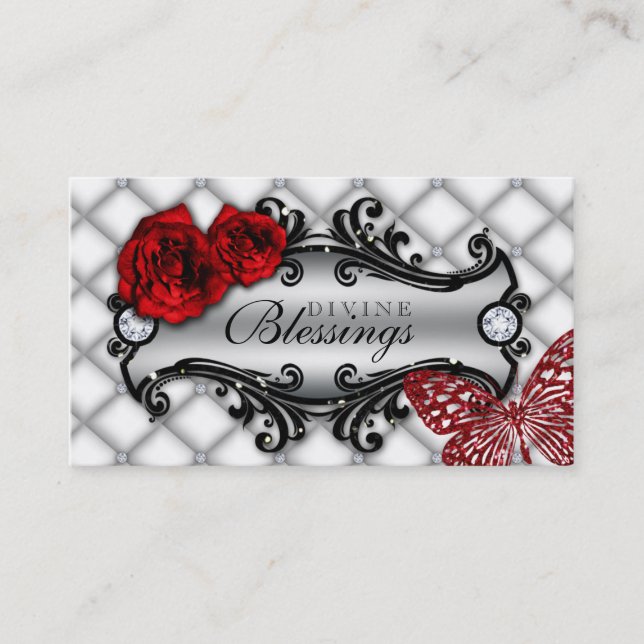311 Rose Flower Fashion Jewelry Butterfly Glitter Business Card (Front)
