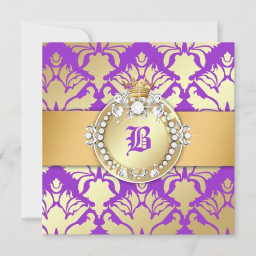 311-Royal Damask Shimmer Queen Sweet Sixteen Personalized Announcements