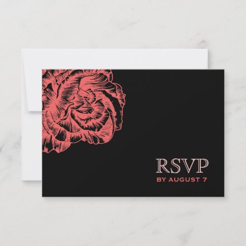 311 Ruffled Peony Coral Melon &amp; Black Invites