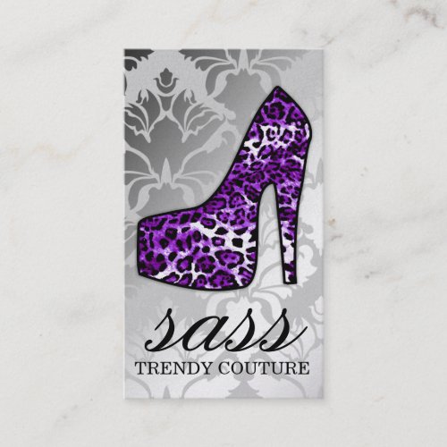 311 Sass Hot Purple Leopard Heel Business Card Templates