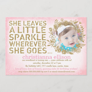 311 She Leaves A Little Sparkle Floral Wreath Invitation