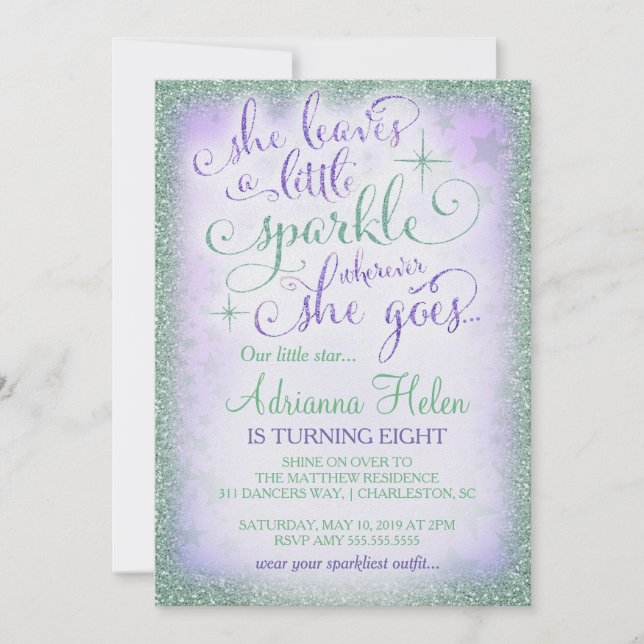 311 She Leaves a Little Sparkle Purple Mint Invitation (Front)