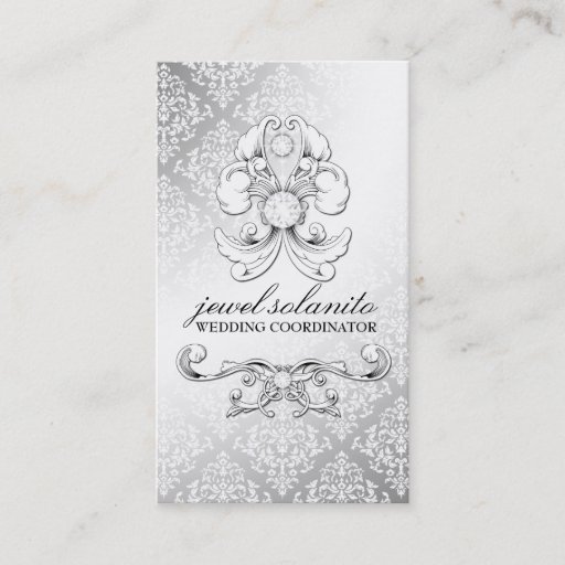 Customizable 311-Silver Diamond Luxe Damask Business Cards