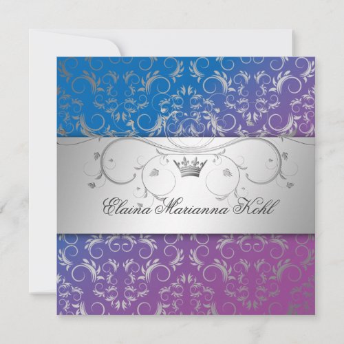 311-Silver Divine Blue Bliss Sweet 16 Personalized Invites