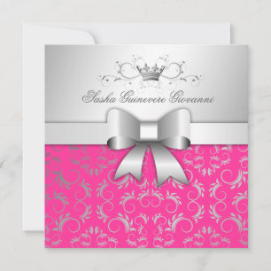 311-Silver Divine Bow Hot Pink Sweet 16 Invitation