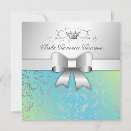 311-Silver Divine Bow | Turquoise Lime Sweet 16 Invites