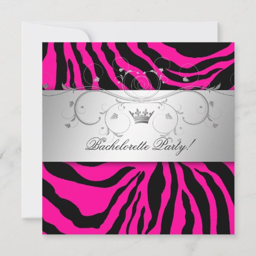 311_Silver Divine Hott Pink Zebra Bachelorette Invitation