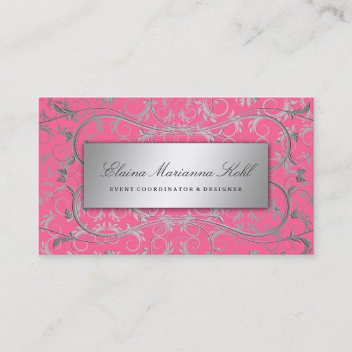 Customizable 311 Silver Divine Luscious Pink Business Card Templates