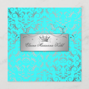 311-Silver Divine Luscious Turquoise Sweet 16 Invitation