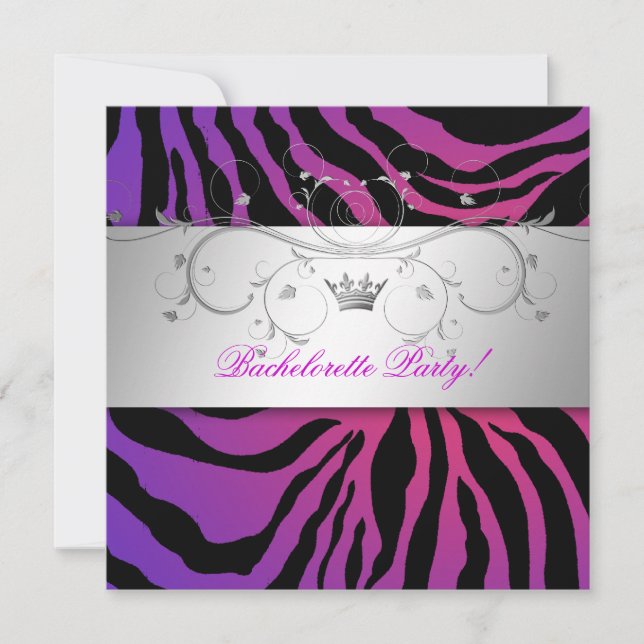 311-Silver Divine Purple Radian Zebra Bachelorette Invitation (Front)