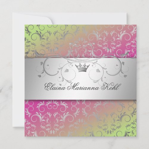 311-Silver Divine Strawberry Lime Sweet 16 Personalized Announcements