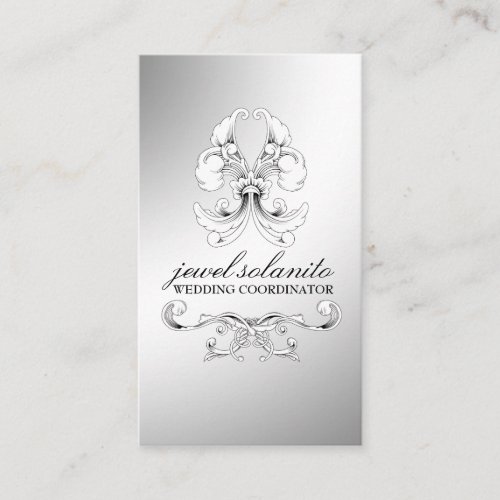 311-Silver Luxe Elegance RSVP Business Cards