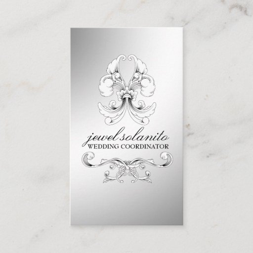 Customizable 311-Silver Luxe Elegance RSVP Business Cards