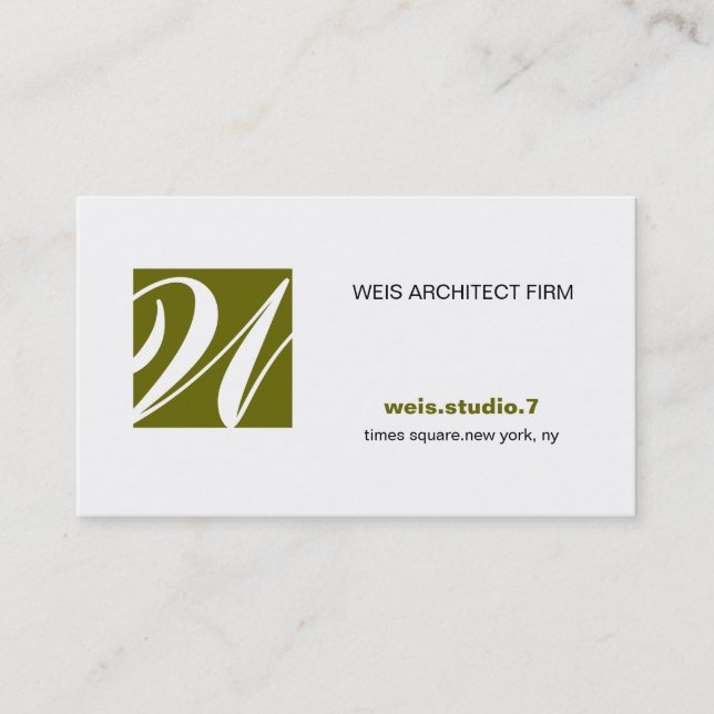 311 Simply Square Monogram Green Business Card (Front)
