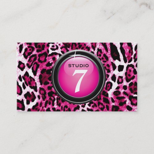 311-Sleek "Button" Hot Pink Leopard Business Card Template