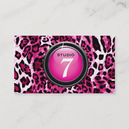Customizable 311-Sleek "Button" Hot Pink Leopard Business Card Template