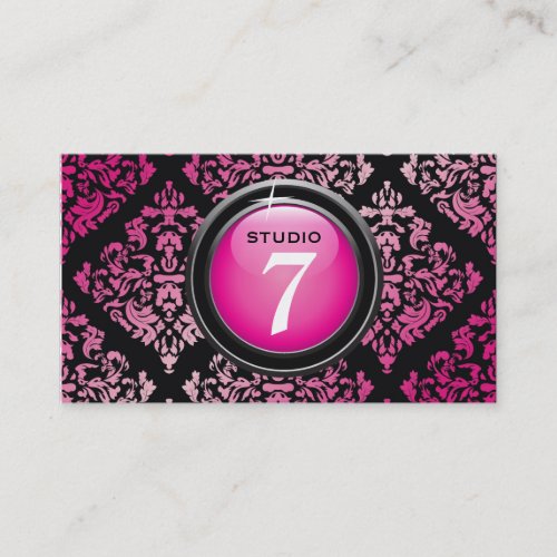 311-Sleek "Button" Hot Pink Yummy Damask Business Cards