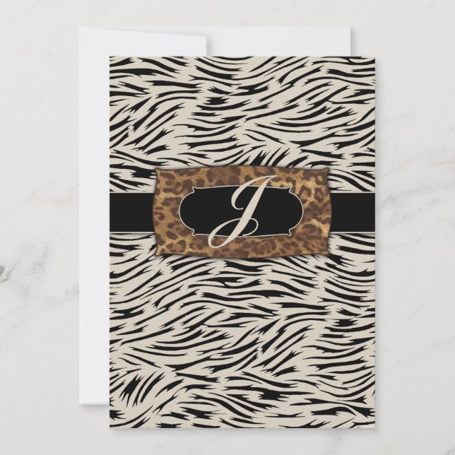 311-Sophisticated Jungle Zebra Monogram Invitation (Front)