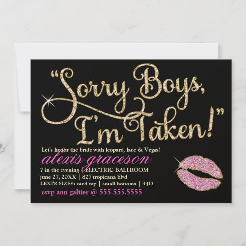 311 Sorry Boys I'm Taken Bachelorette 2 Kiss Custom Invites