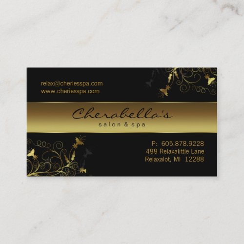 Spa - Salon Flower Elegant Gold Business Card