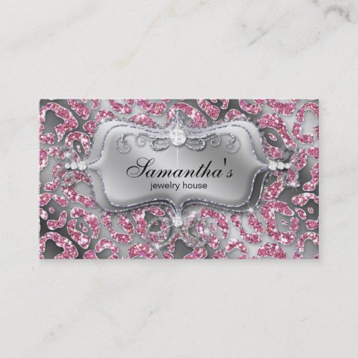 Customizable Sparkle Jewelry Business Card Zebra Classy Pink