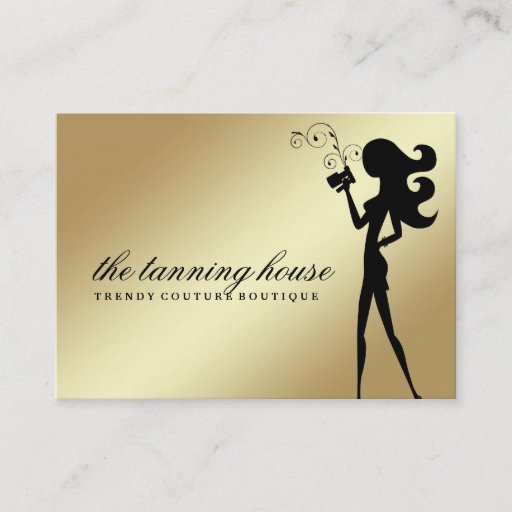 Customizable 311 Spray Tan Fashionista Silhouette Gold Gradient Business Card Template