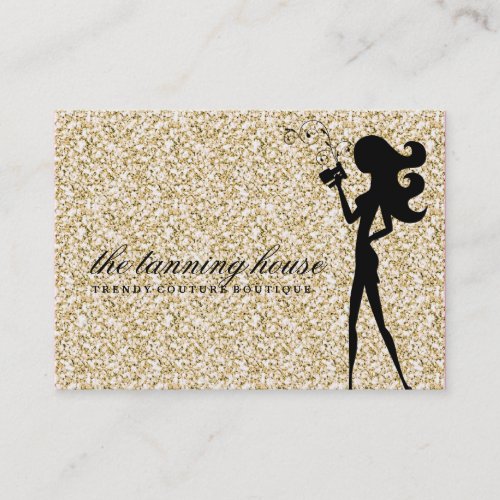 311 Spray Tan Fashionista Silhouette Gold Sparkle Business Card Templates