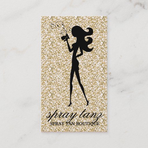 Customizable 311 Spray Tan Fashionista Silhouette Gold Sparkle Business Card Template
